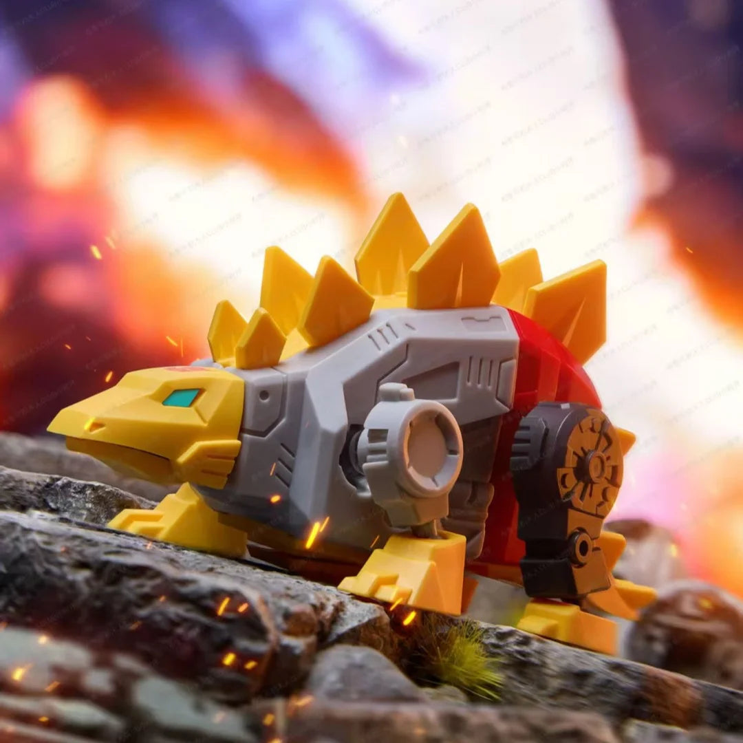 Figurina Transformers Snarl Blokees Flammes — Stegosauro grigio e giallo zona di combattimento