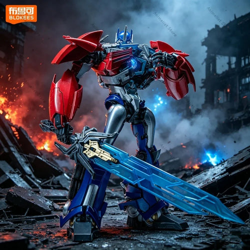 Figurina Transformers Optimus Prime TFP Blokees — Modello ad assemblaggio Prime blu