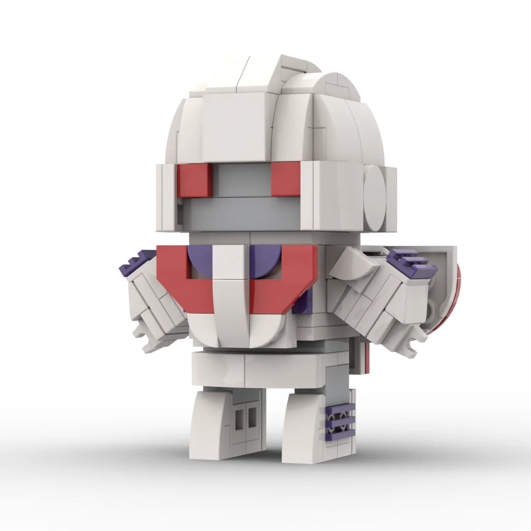 Action figure Transformers Astrotrain versione IDW chibi — brick bianco e rosso, triplo cambiatore