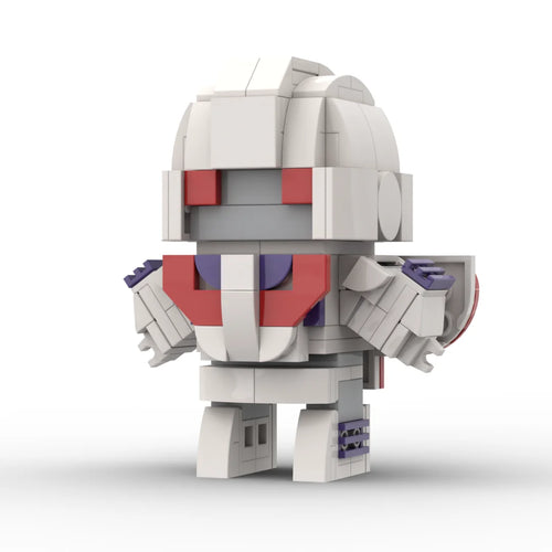 Action figure Transformers Astrotrain versione IDW chibi — brick bianco e rosso, triplo cambiatore