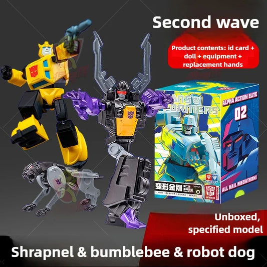 Trio di figurine Transformers Shrapnel, Bumblebee e Ravage — Alleanza Autobot-Decepticon AAE