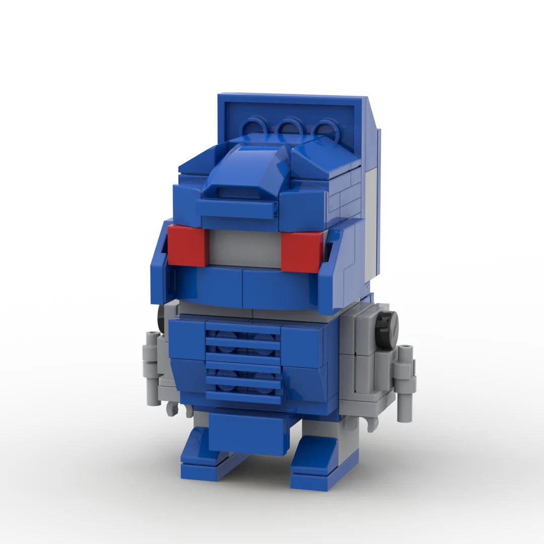 Action figure Transformers Pipes chibi — brick blu con visiera rossa, minibot Autobot