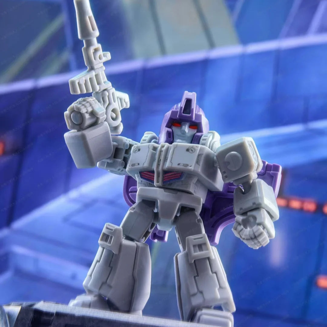 Figurina Transformers Astrotrain Blokees Defender — Brick locomotiva argentata triplo trasformabile confezione