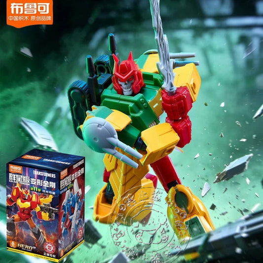 Figurina Transformers robot verde e giallo con casco cornuto — Blokees Sentinella cornuta