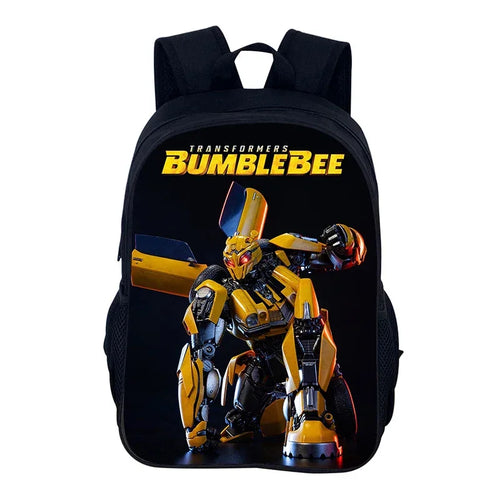 Sac à dos noir avec le robot Bumblebee jaune en posture dynamique, design moderne – Transformers.