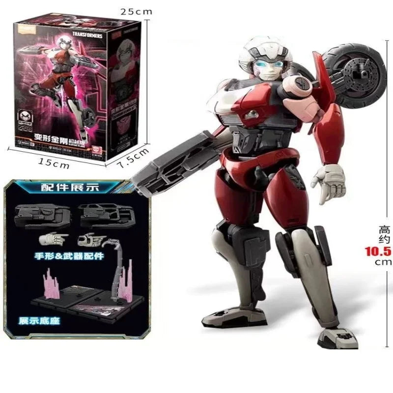 Action figure Transformers Arcee bordeaux — martello-perforatore, confezione con scheda tecnica