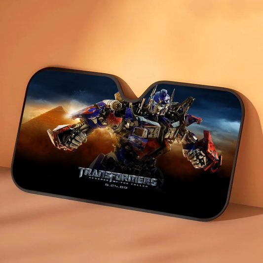 Parasole Transformers Optimus Prime nella tempesta di sabbia — Protezione solare per auto nel deserto dorato
