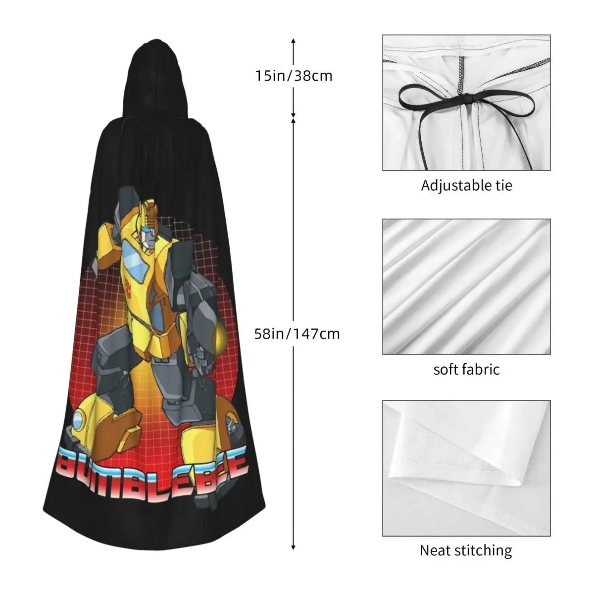 Mantello Transformers di Bumblebee — Mantello lungo con cappuccio per cosplay di Halloween