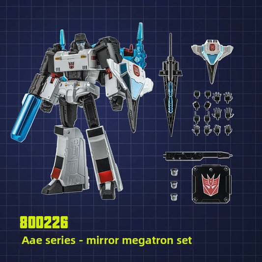 Action figure Transformers Megatron AAE effetto specchio — Universo Shattered Glass bianco e blu