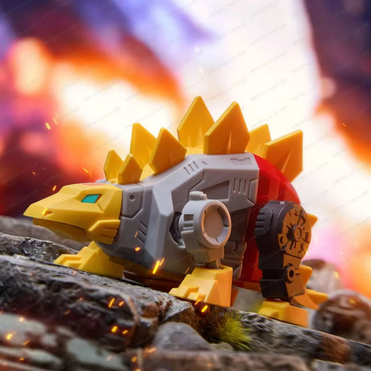 Figurina Transformers Snarl Blokees Flammes — Stegosauro grigio e giallo zona di combattimento