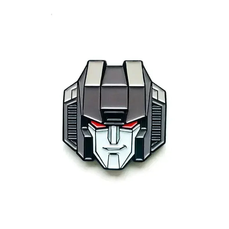Spilla Transformers Decepticon argentata — Spilla a forma di testa dettagliata per zaino