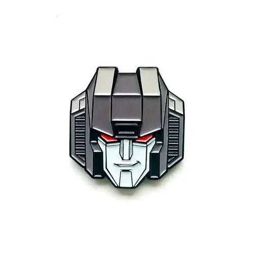 Spilla Transformers Decepticon argentata — Spilla a forma di testa dettagliata per zaino