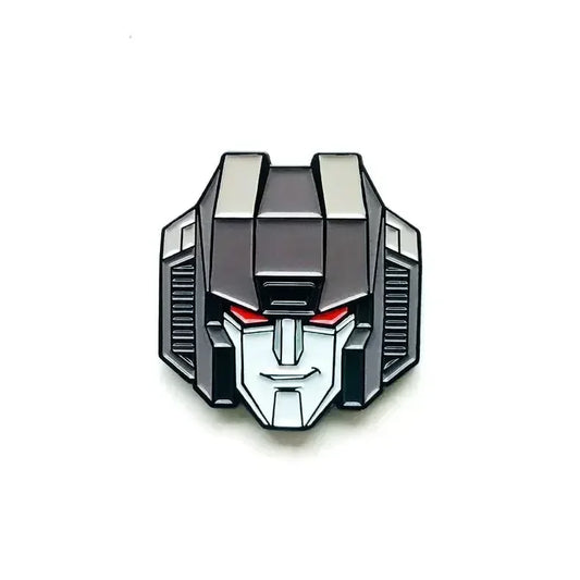 Spilla Transformers Decepticon argentata — Spilla a forma di testa dettagliata per zaino