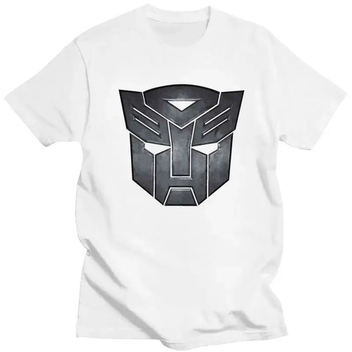 T-shirt blanc avec logo Autobot noir stylisé au centre, design simple et moderne – Transformers.