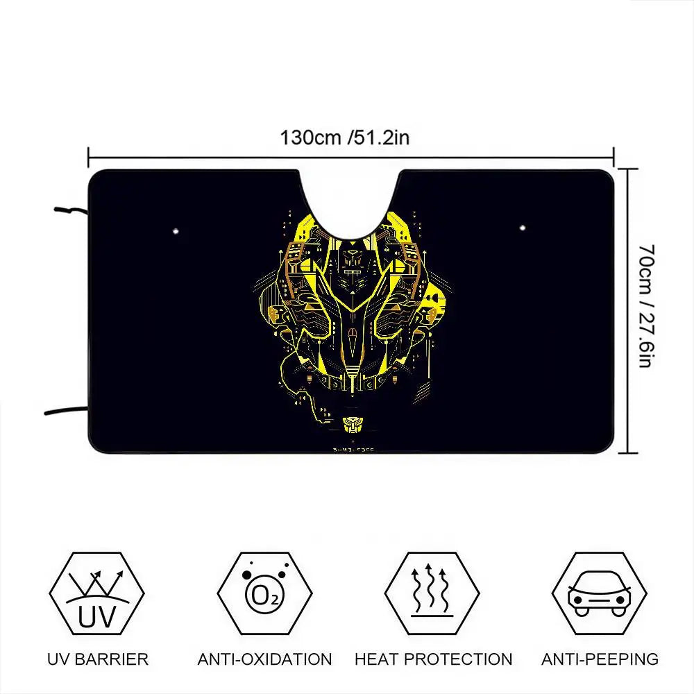 Parasole Transformers Bumblebee con grafica a filo — Protezione solare per auto color antracite