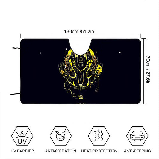Parasole Transformers Bumblebee con grafica a filo — Protezione solare per auto color antracite