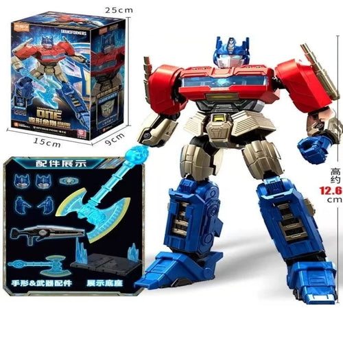 Action figure Transformers Optimus Prime 2, edizione brick — confezione da collezione blu e rossa