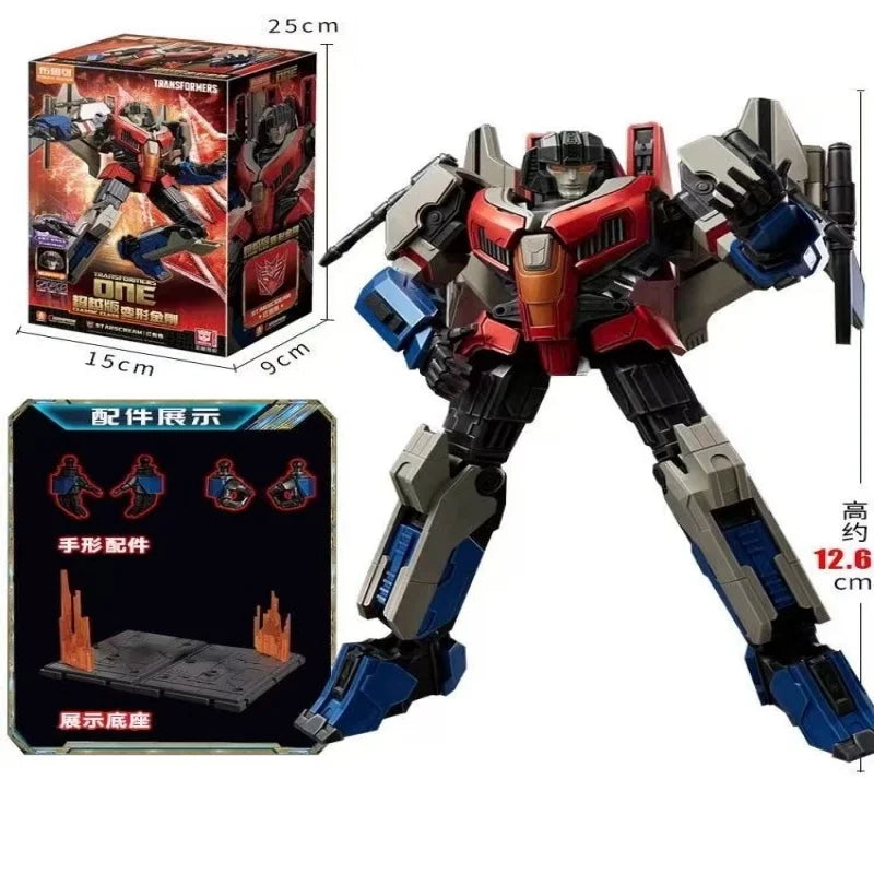 Action figure Transformers Starscream in confezione tecnica — scheda delle specifiche, 12.8cm