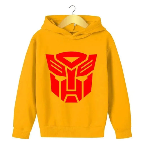 Sweat à capuche jaune avec logo rouge Autobots au centre, style casual – Transformers.