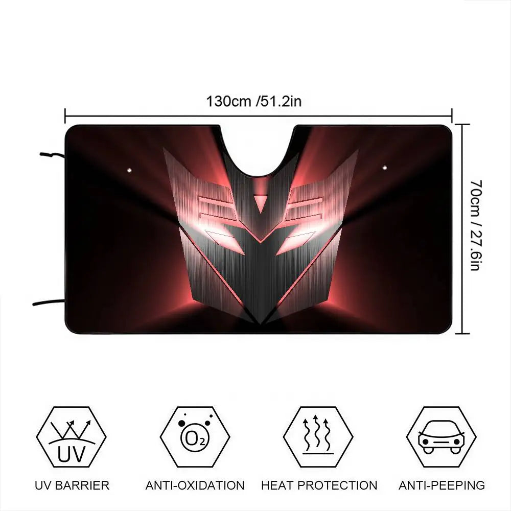 Parasole Transformers con maschera Decepticon scarlatta — Protezione solare per auto dal design affilato