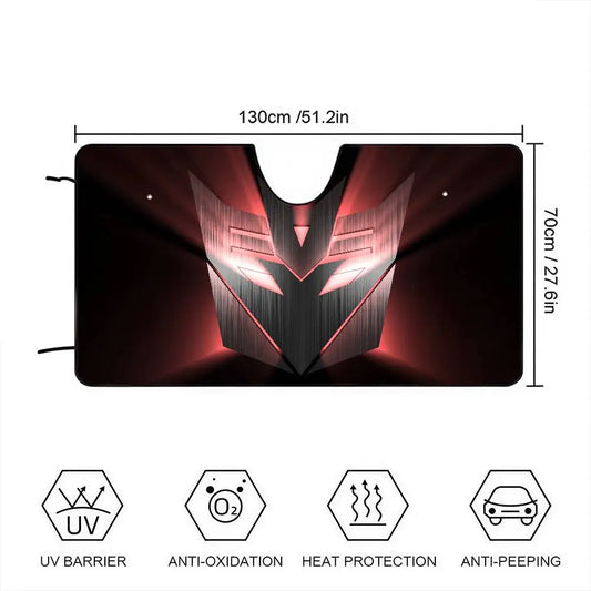 Parasole Transformers con maschera Decepticon scarlatta — Protezione solare per auto dal design affilato