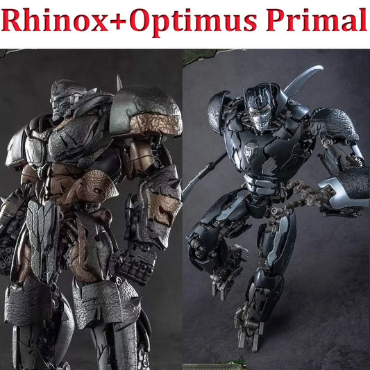 Coppia di statuette Transformers Rhinox e Optimus Primal — Statua Premium Weathered Beast Wars
