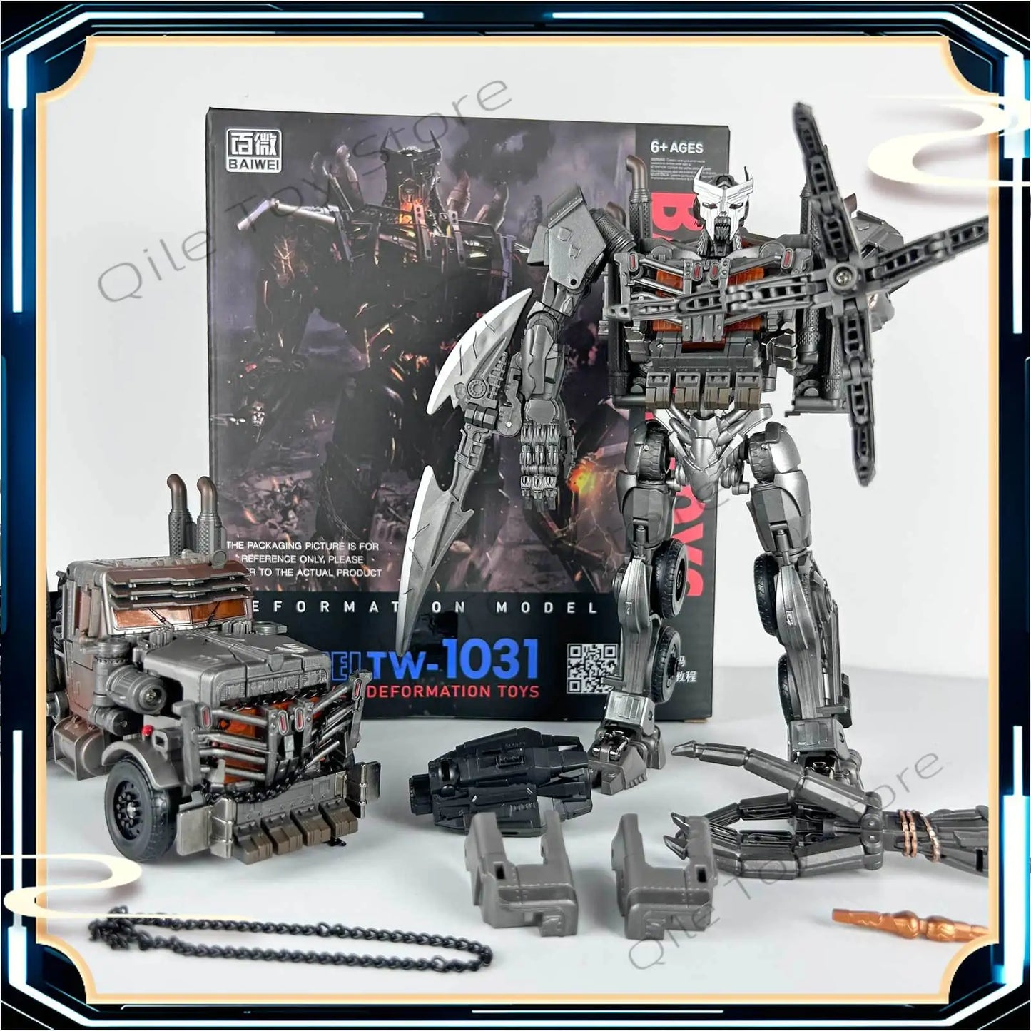 Figurina Transformers Scourge Studio Series 18 cm — Set di accessori bianchi e grigi