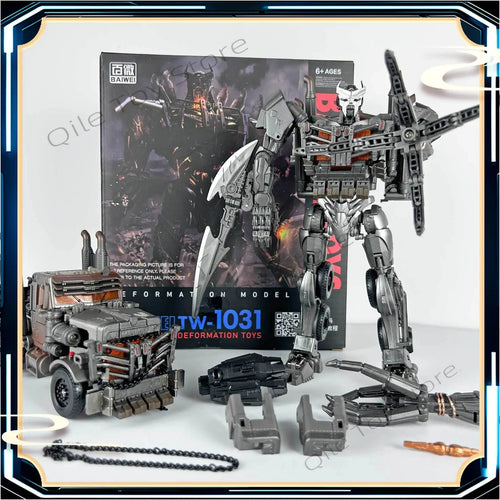 Figurina Transformers Scourge Studio Series 18 cm — Set di accessori bianchi e grigi