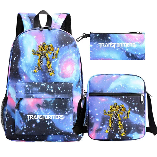 Ensemble de sac à dos, sac bandoulière et trousse avec motif Bumblebee sur fond galaxie – Transformers.