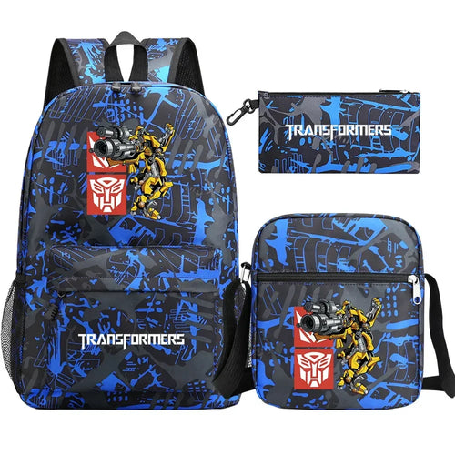 Set sac à dos, sac bandoulière et trousse bleu noir, motif Bumblebee robot jaune – Transformers.