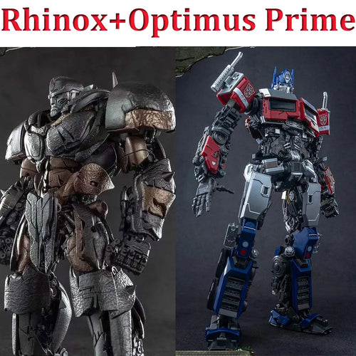 Coppia di statuette Transformers Rhinox e Optimus Prime — Scontro Selvaggio AMK