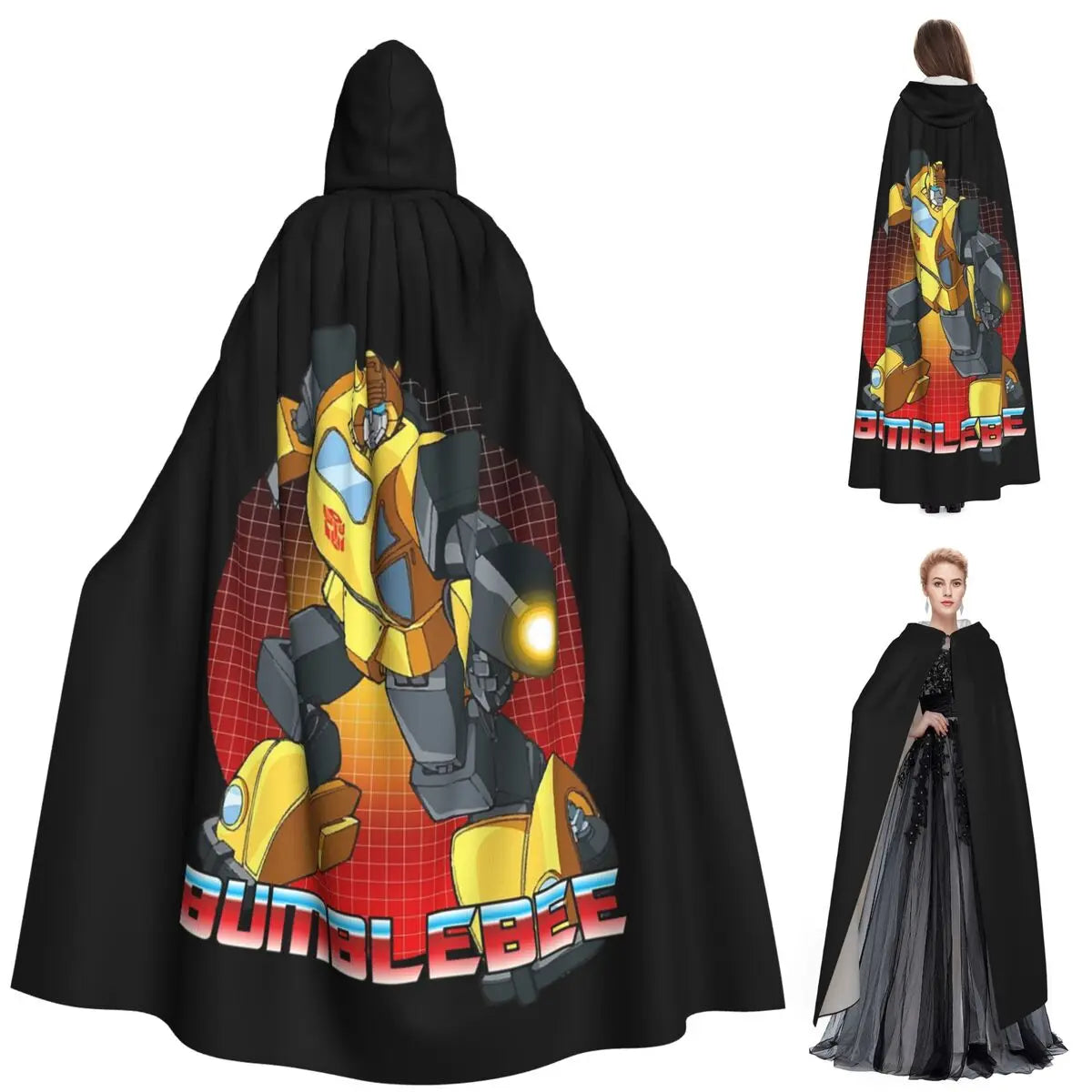 Mantello Transformers di Bumblebee — Mantello lungo con cappuccio per cosplay di Halloween