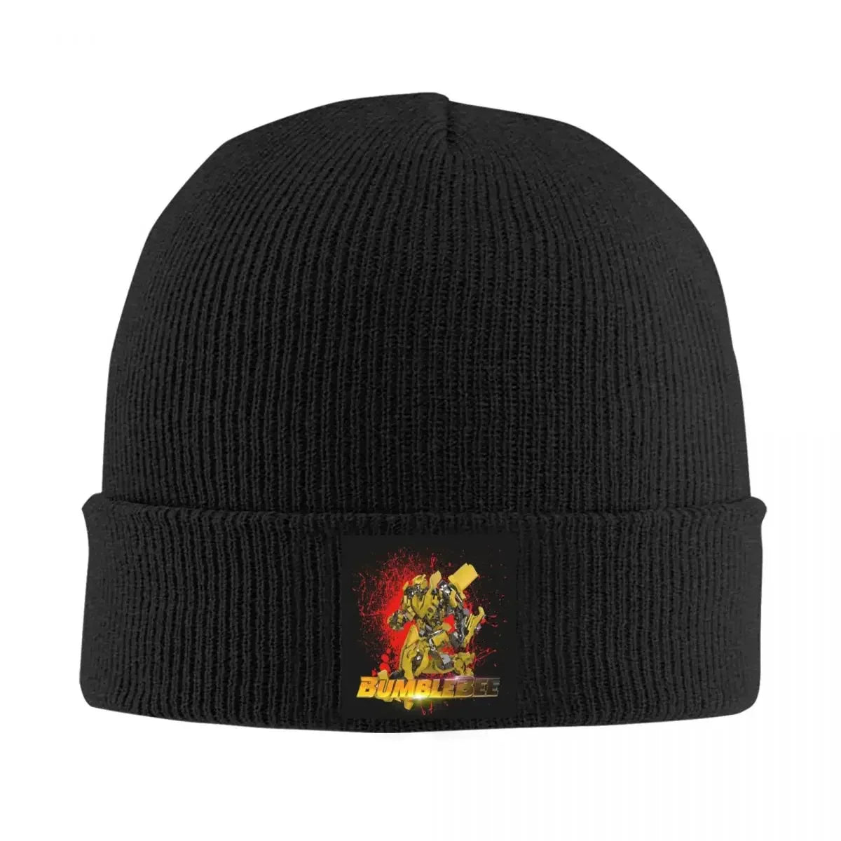 Bonnet noir avec illustration de Bumblebee jaune et logo sur fond rouge style urbain – Transformers.