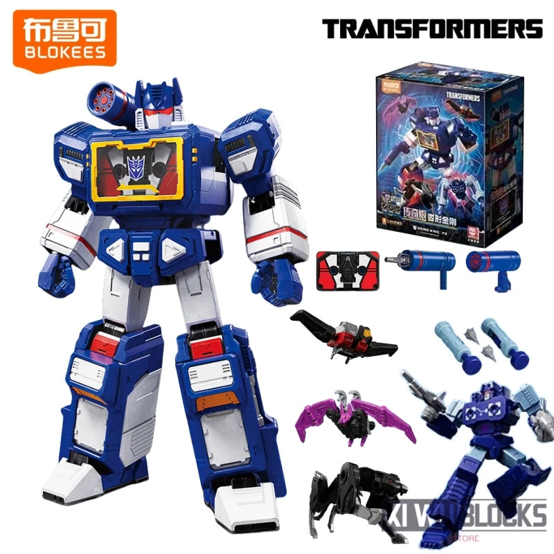 Figurina Transformers Soundwave Blitzwing Standard — Mattoncini blu notte, cassetta integrata articolata