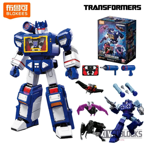 Figurina Transformers Soundwave Blitzwing Standard — Mattoncini blu notte, cassetta integrata articolata
