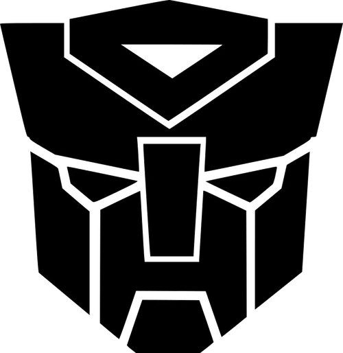 Logo noir Autobot stylisé sur fond transparent, visage géométrique robotique – Transformers.